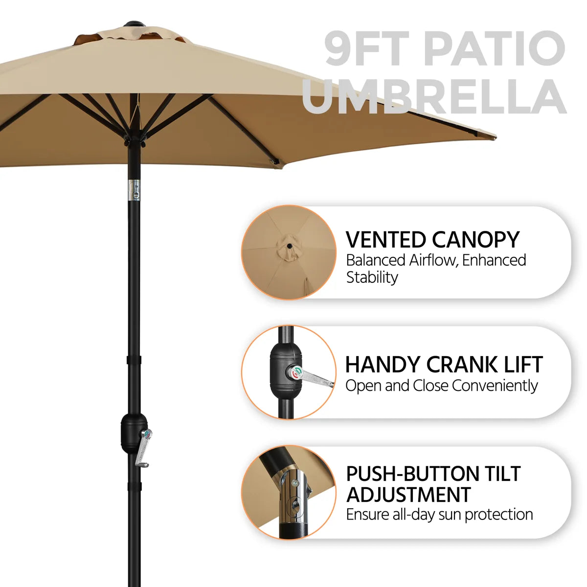 95" H Push-Button Tilt Market Umbrella