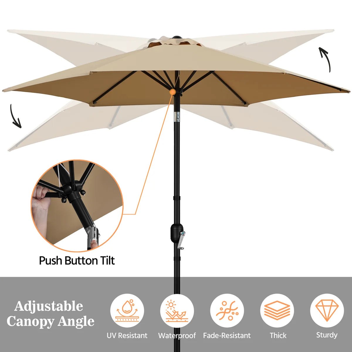95" H Push-Button Tilt Market Umbrella